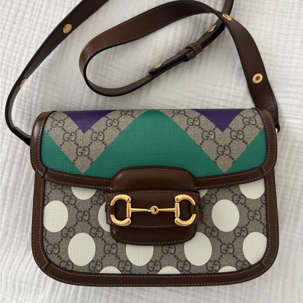 Gucci Brown and Green Crossbody Bag with Iconic Design